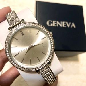 NWT Geneva Silver Rhinestone Bling Watch
